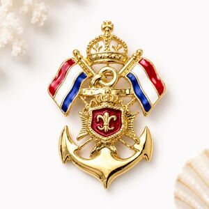 Premier Designs Nautical and Crown Themed Gold Tone Enamel Brooch
